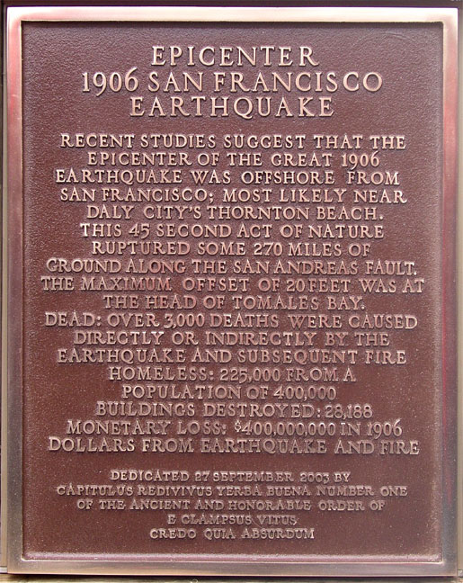 [ 1906 Epicenter Plaque close-up. ]