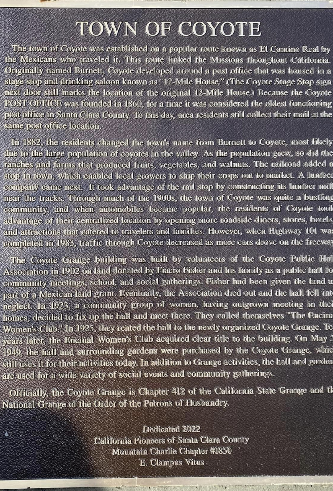 Photo of Town Of Coyote plaque detail